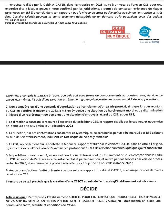 Chez SII, à Sophia, l&rsquo;inspection du travail impose la création d&rsquo;une commission Santé, Sécurité et Conditions de Travail