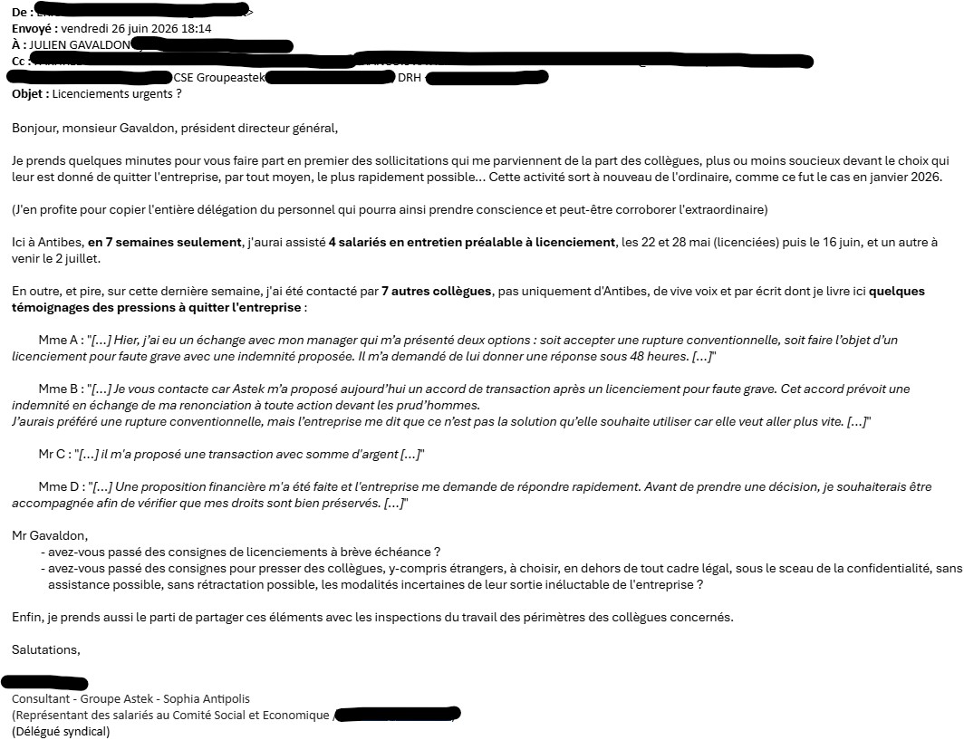 Licenciements sous pression dans les sociétés du groupe Astek